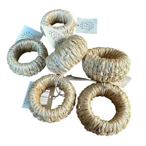 Woven Straw Rattan Napkin Rings Set of 6 Tan Natural NEW Bohemian Beachy